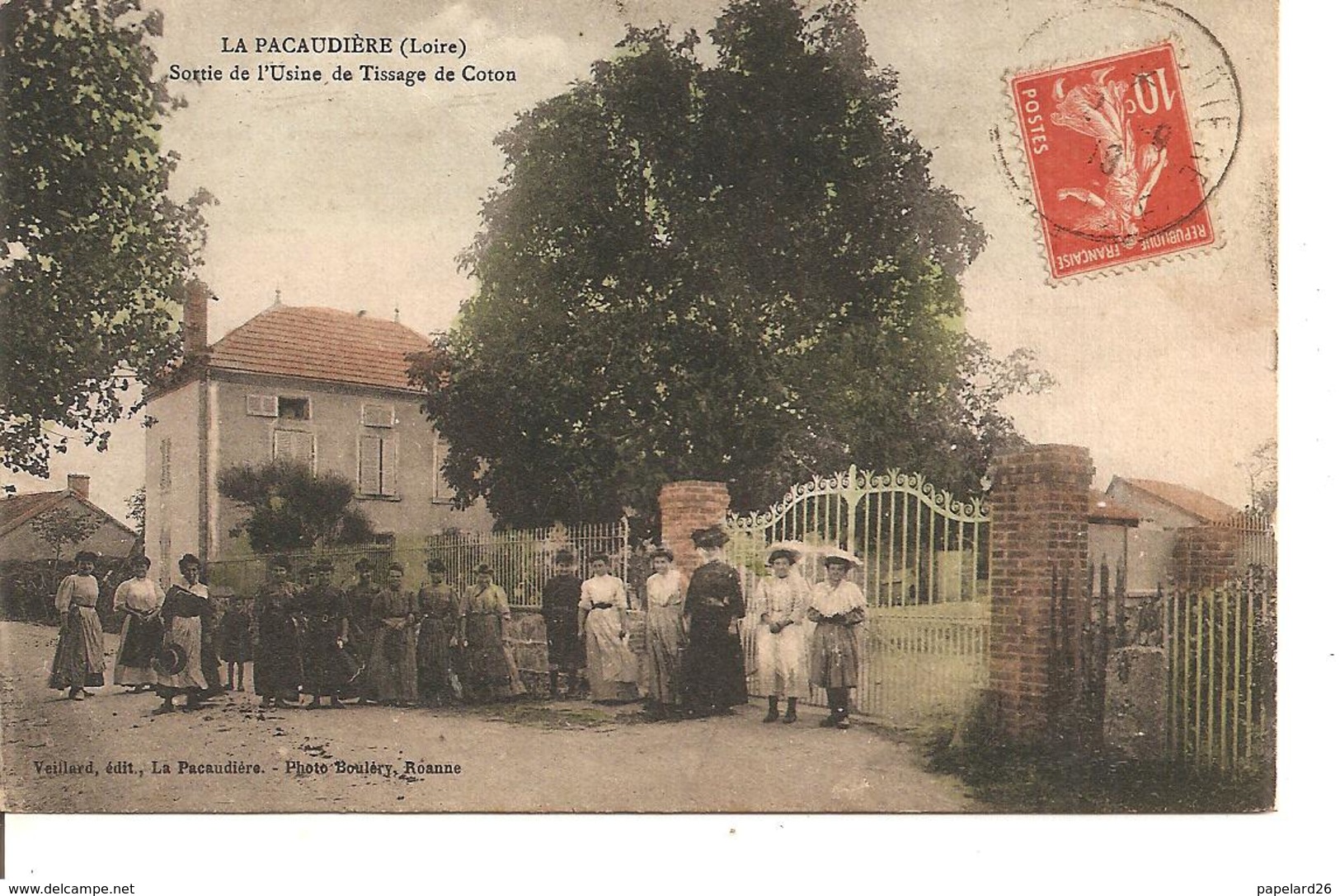 LOIRE LA  PACAUDIERE  SORTIE DE L'USINE DE TISSAGE DE COTON ANIMEE ECRITE COLORISEE RARE - La Pacaudiere