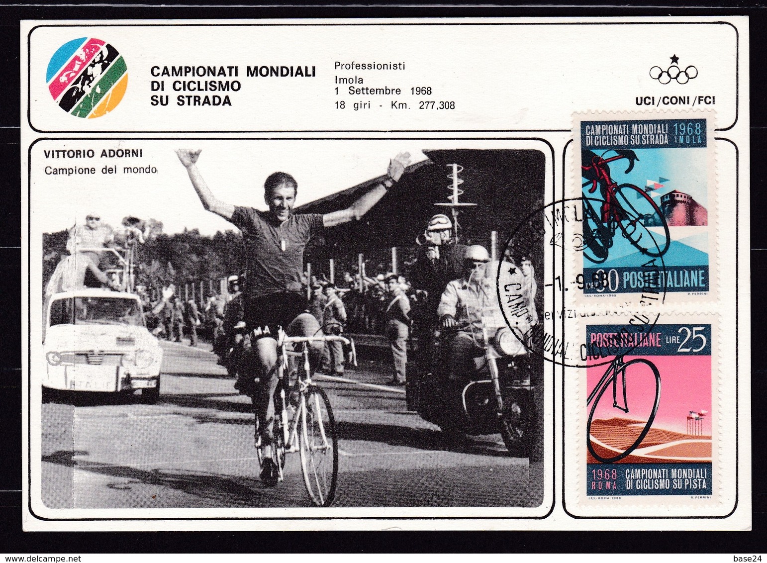 1968 Italia Italy CAMPIONATI MONDIALI CICLISMO IMOLA Cartolina N.1854 Adorni Campione Del Mondo CONI Affr. Ciclismo - Ciclismo