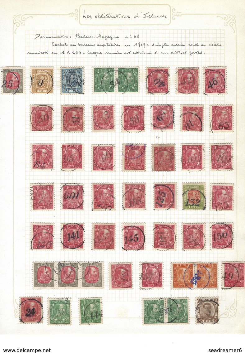 Iceland Islande 1900/1915 50 Stamps Auxiliary Offices Numerals Cancellations RARE !! Lots De 50 Timbres Obl à Numéros !! - Usados