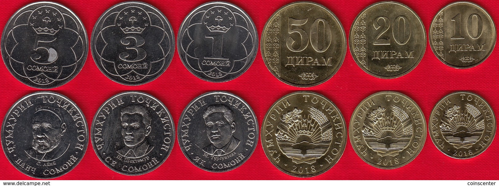 Tajikistan Set Of 6 Coins: 10 Diram - 5 Somoni 2018 UNC - Tagikistan
