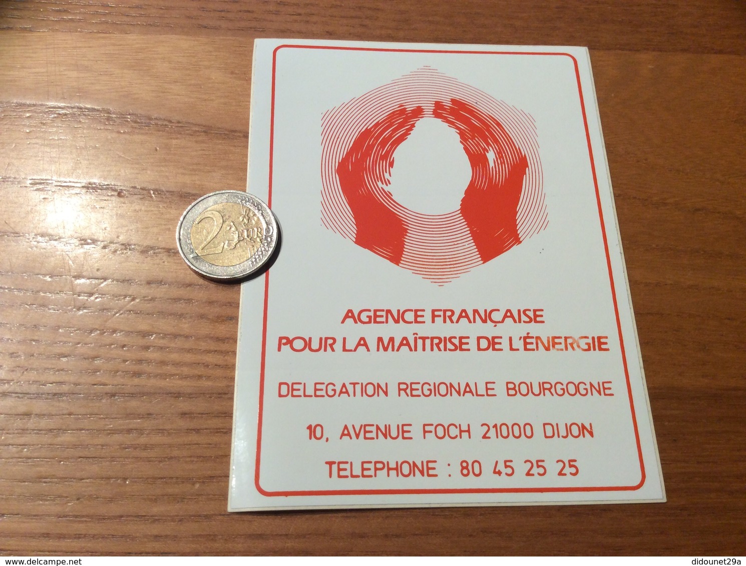 AUTOCOLLANT, Sticker «AGENCE FRANÇAISE POUR LA MAÎTRISE DE L’ÉNERGIE - DELEGATION REGIONALE BOURGOGNE - DIJON (21)» - Autocollants