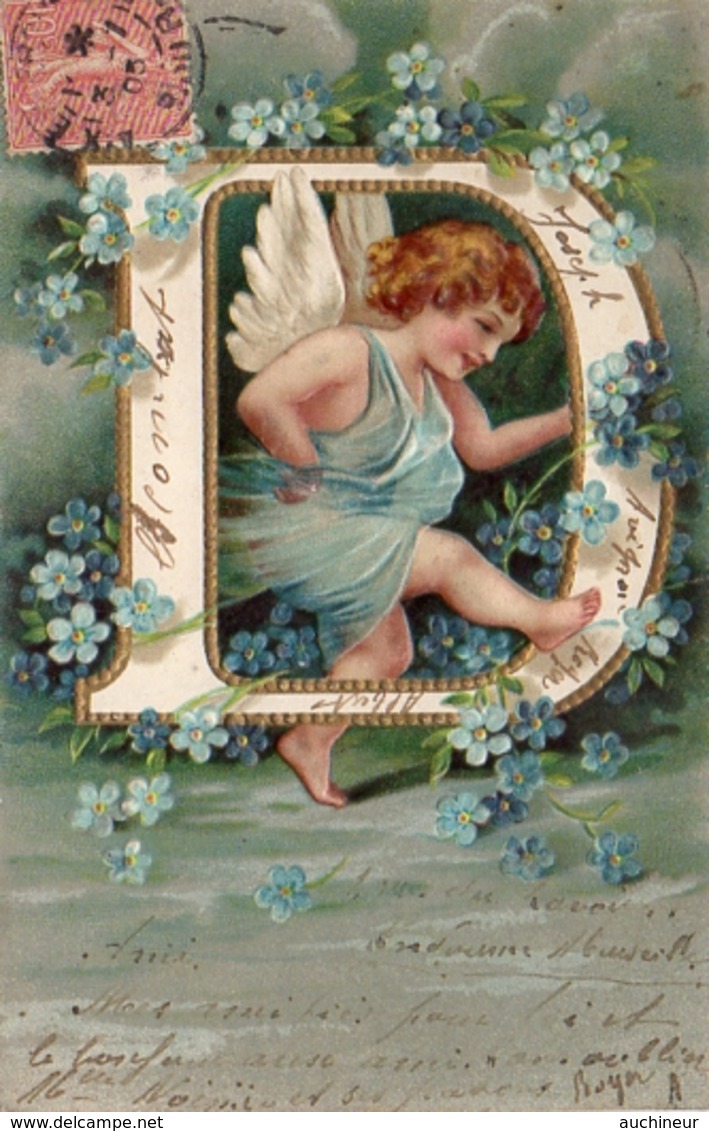 Alphabet Lettre D Ange Angelot Gaufré 1905 - Anges