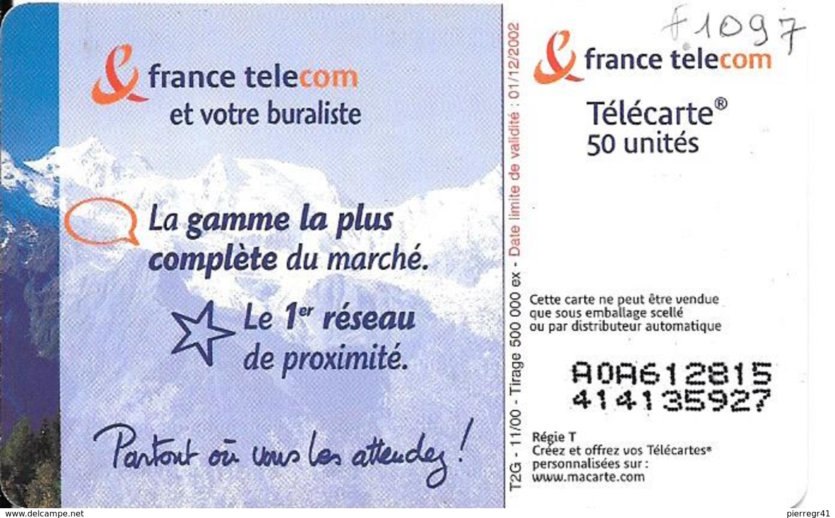 CARTE°-PUBLIC-F1097-SO2-11/00-BURALISTE B MONTAGNE-UTILISE-TB E - 2000