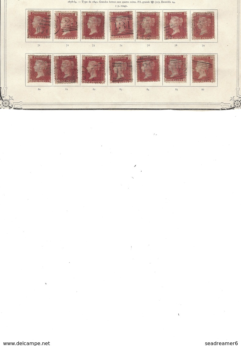 GREAT BRITAIN 1858 1d Red Plate 71-225 (Excl.77) Set Planchage Complet  Du 1 Penny Sauf 77 Bien Sur RR - Usati
