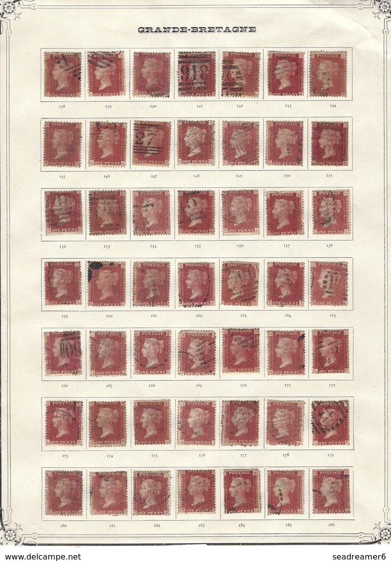 GREAT BRITAIN 1858 1d Red Plate 71-225 (Excl.77) Set Planchage Complet  Du 1 Penny Sauf 77 Bien Sur RR - Gebraucht