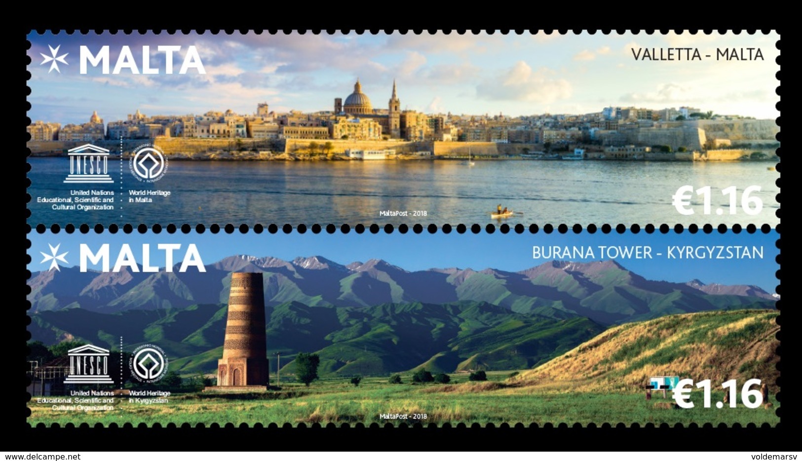 Malta 2018 Mih. 2051/52 UNESCO World Heritage. Valletta And Burana Tower (joint Issue Malta-Kyrgyzstan) MNH ** - Malta