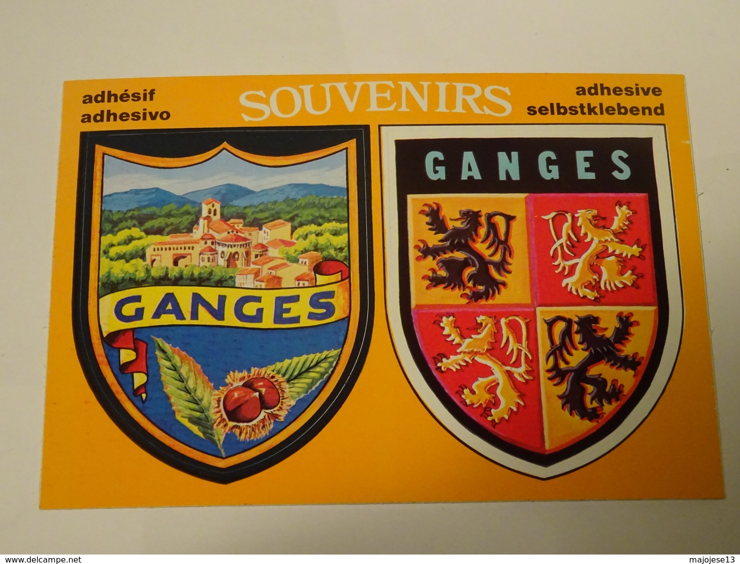 Blason écusson Adhésif Autocollant Ganges Double Avec Vue (Hérault) - Obj. 'Souvenir De'