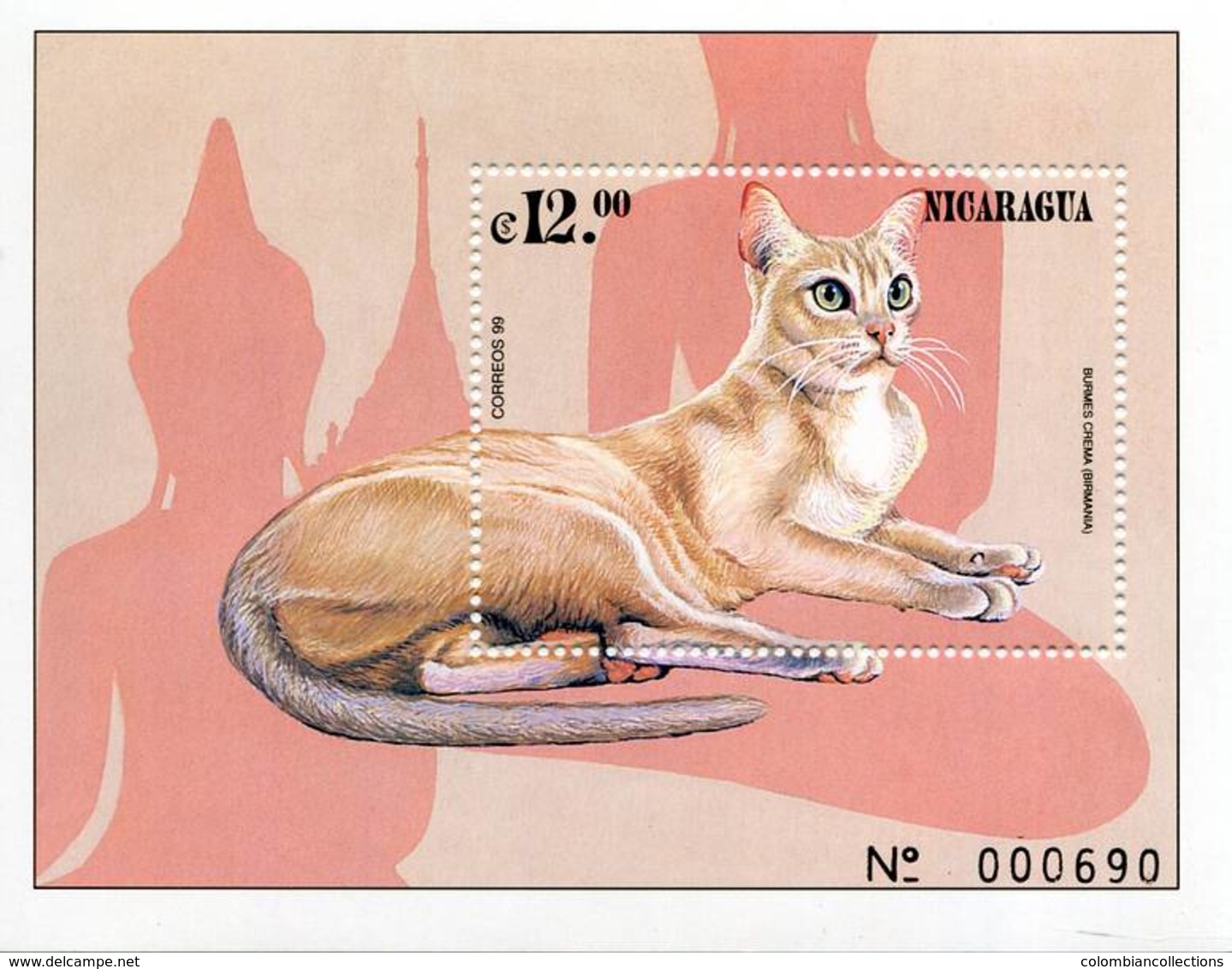 Lote 2323, Nicaragua, 1999, HF, SS, Gato. Birmania, Burmese, Cat - Nicaragua