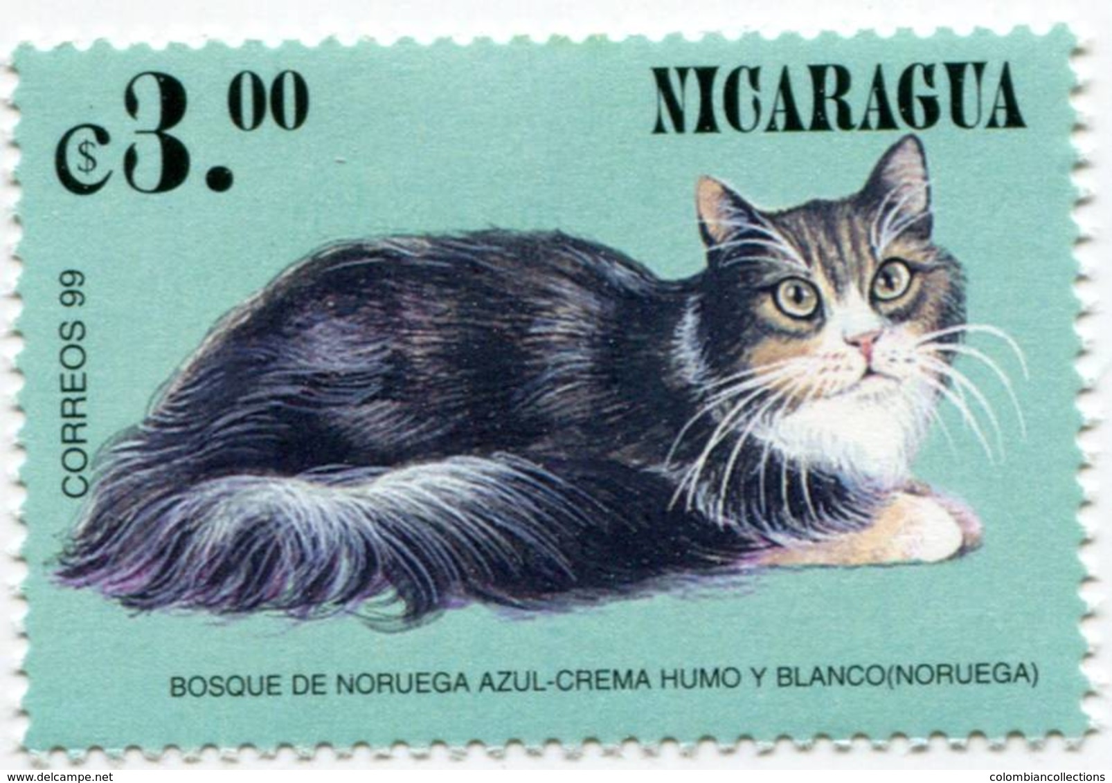 Lote 2316-19, Nicaragua, 1999, Sello, Stamp, 4 V, Perros Y Gatos. Dog, Cat. Mexixo, Noruega, Brrmania - Nicaragua