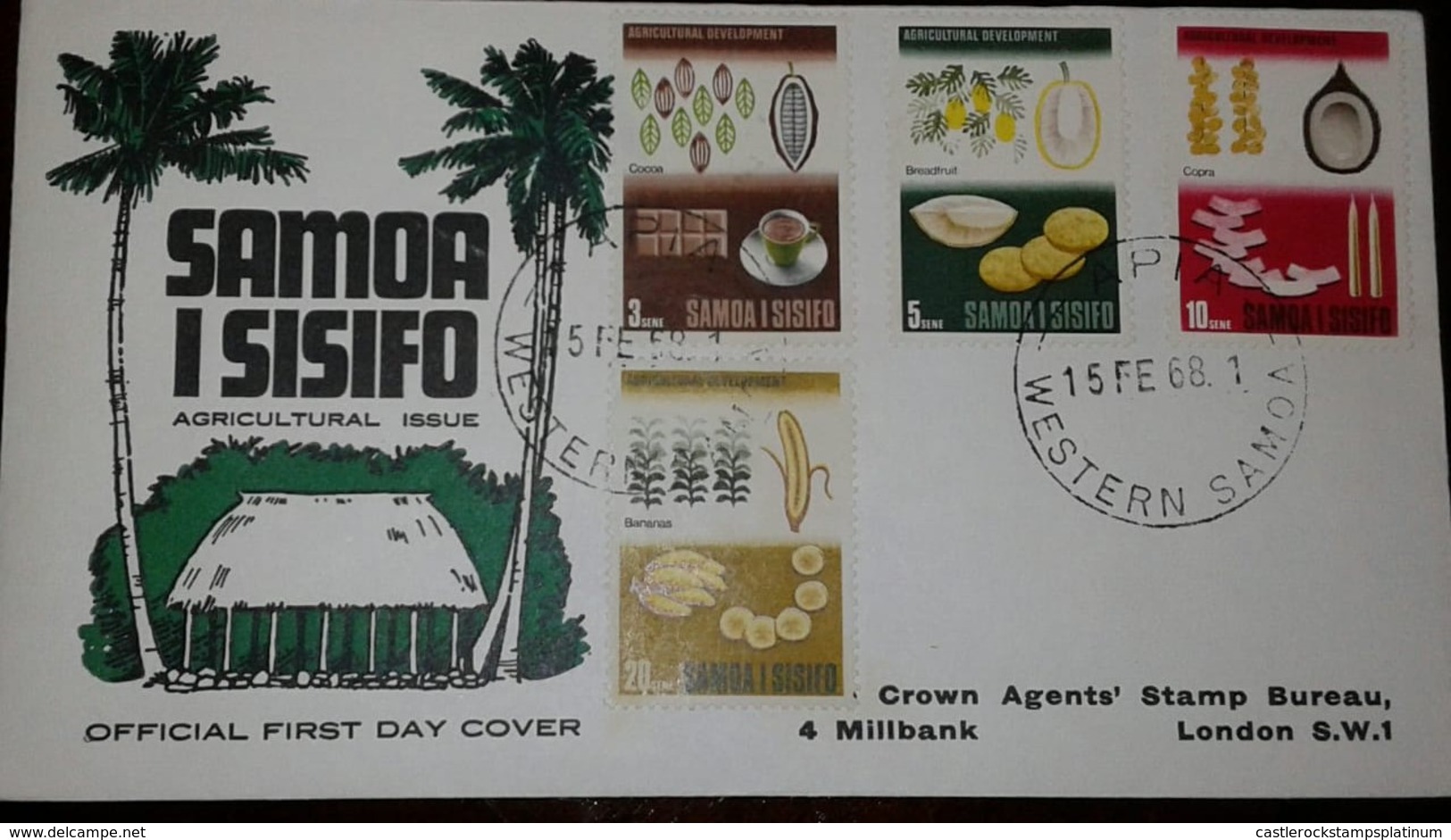 L) 1968 SAMOA, AGRICULTURAL DEVELOPMENT, COCOA, BANANAS, COCONUT, PALM, NATURE, FDC - Samoa