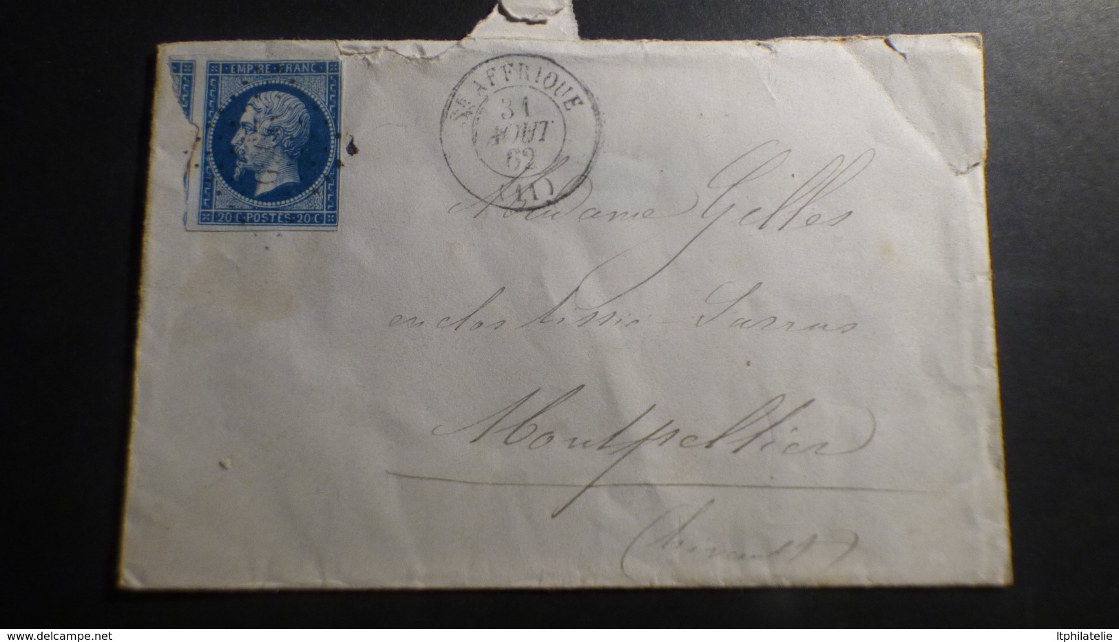 FRANCE   LETTRE ENVELOPPE  ST AFFRIQUE PPOUR MONTPELLIER  31 AOUT 1862 - 1862 Napoléon III