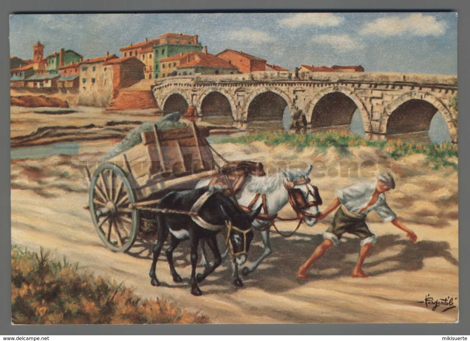 V7869 RIMINI PONTE DI TIBERIO ILLUSTRAZIONE PIERGENTILI VG (m) - Rimini