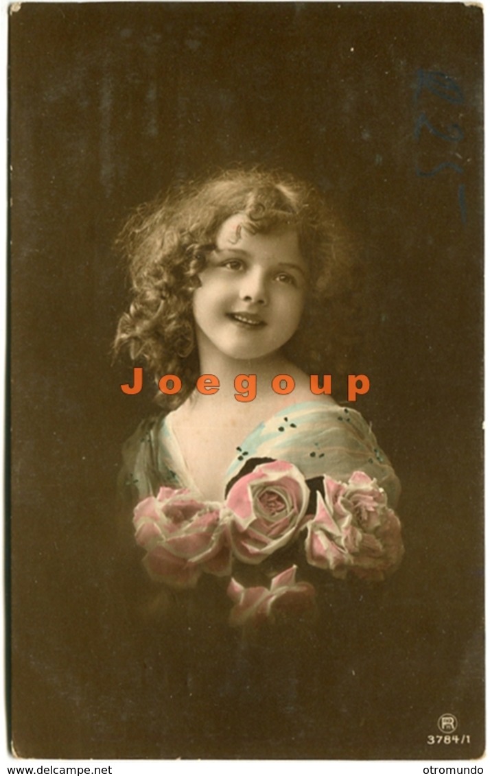 Colored Postcard Art Girl Whit Flowers Portrait Fille 1917 - Portraits