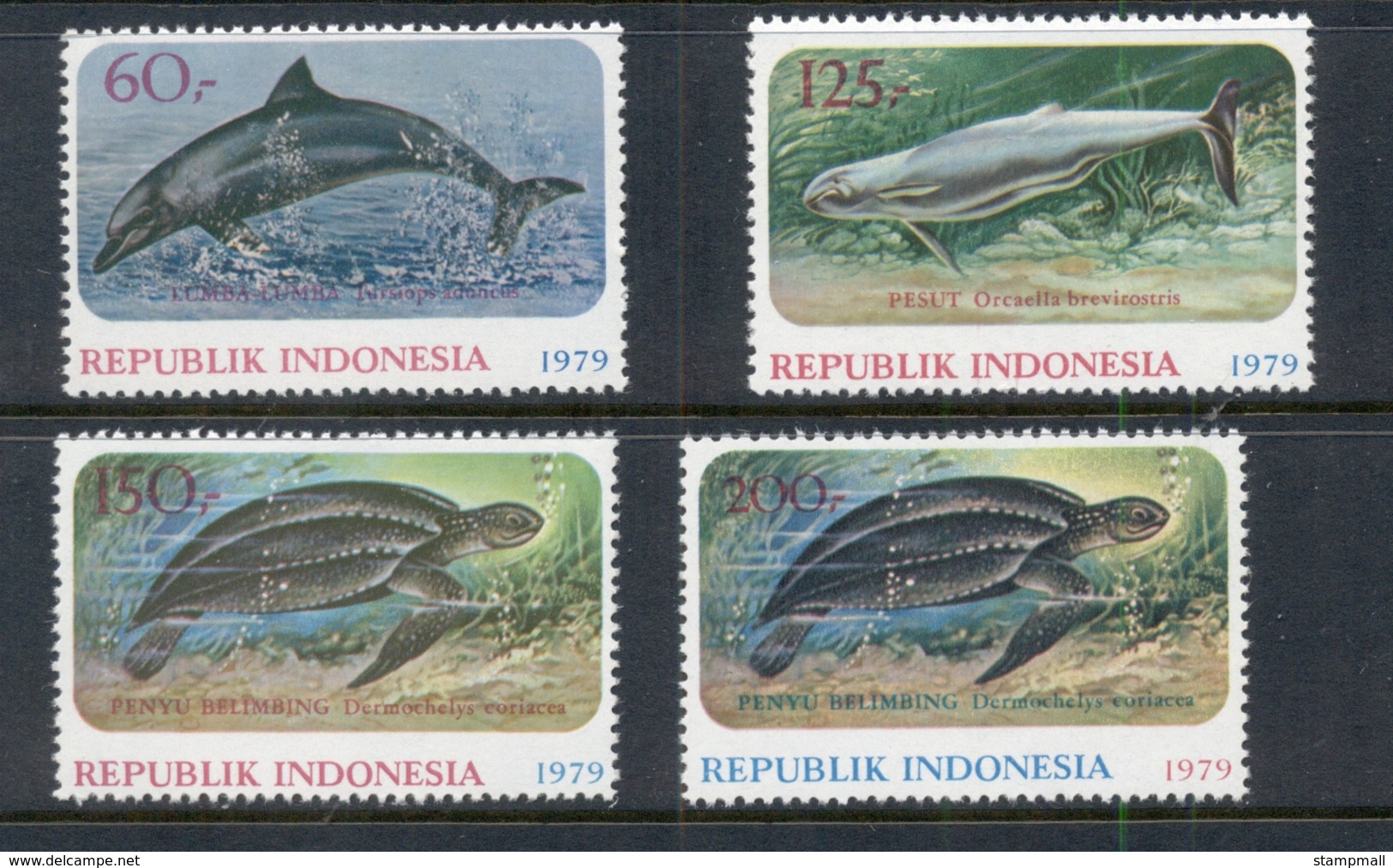 Indonesia 1979 Marine Life,Wildlife Protection, Dolphin, Turtle MUH - Indonesia