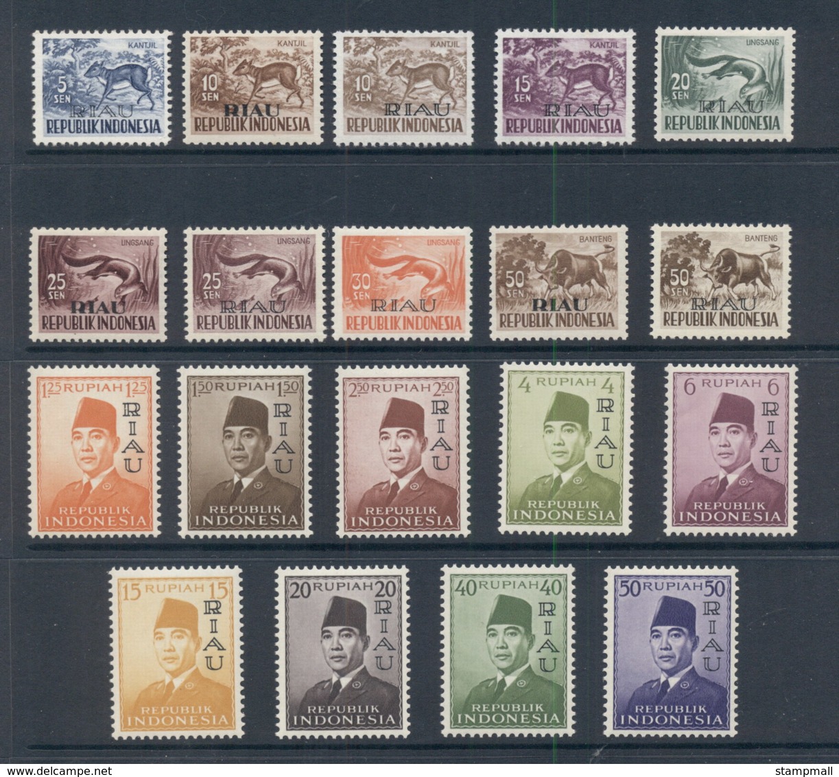 Indonesia Riau 1957-64 Opts. Wildlife, Sukarno MUH - Indonesia