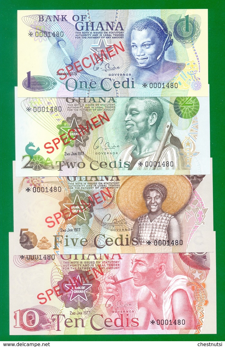 Ghana 1, 2, 5, 10 Cedis 1977 CS-1 SPECIMEN UNC - Ghana