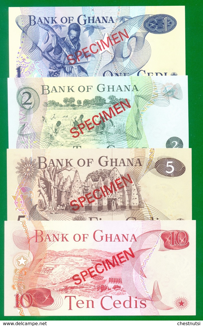 Ghana 1, 2, 5, 10 Cedis 1977 CS-1 SPECIMEN UNC - Ghana