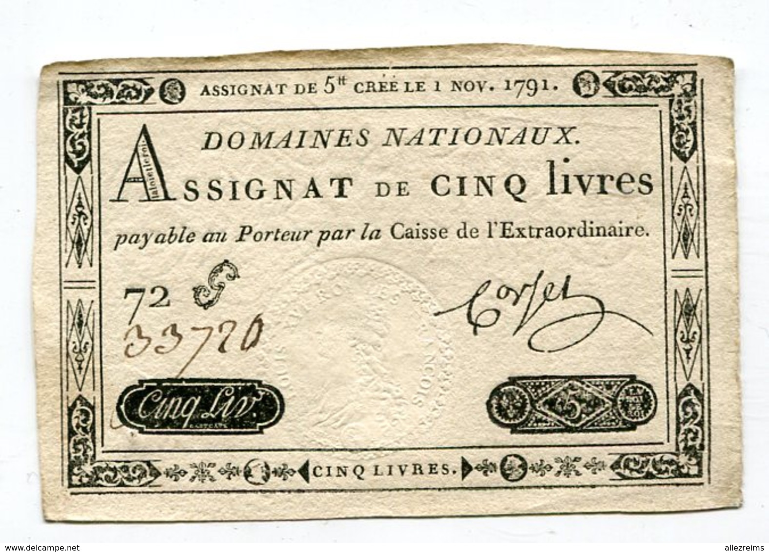 Assignat De 5 Livres      1791   VOIR DESCRIPTIF §§ - Assignats & Mandats Territoriaux