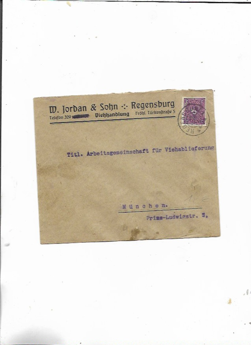 Brief Von Regensburg Nach München 1922 - Briefe U. Dokumente
