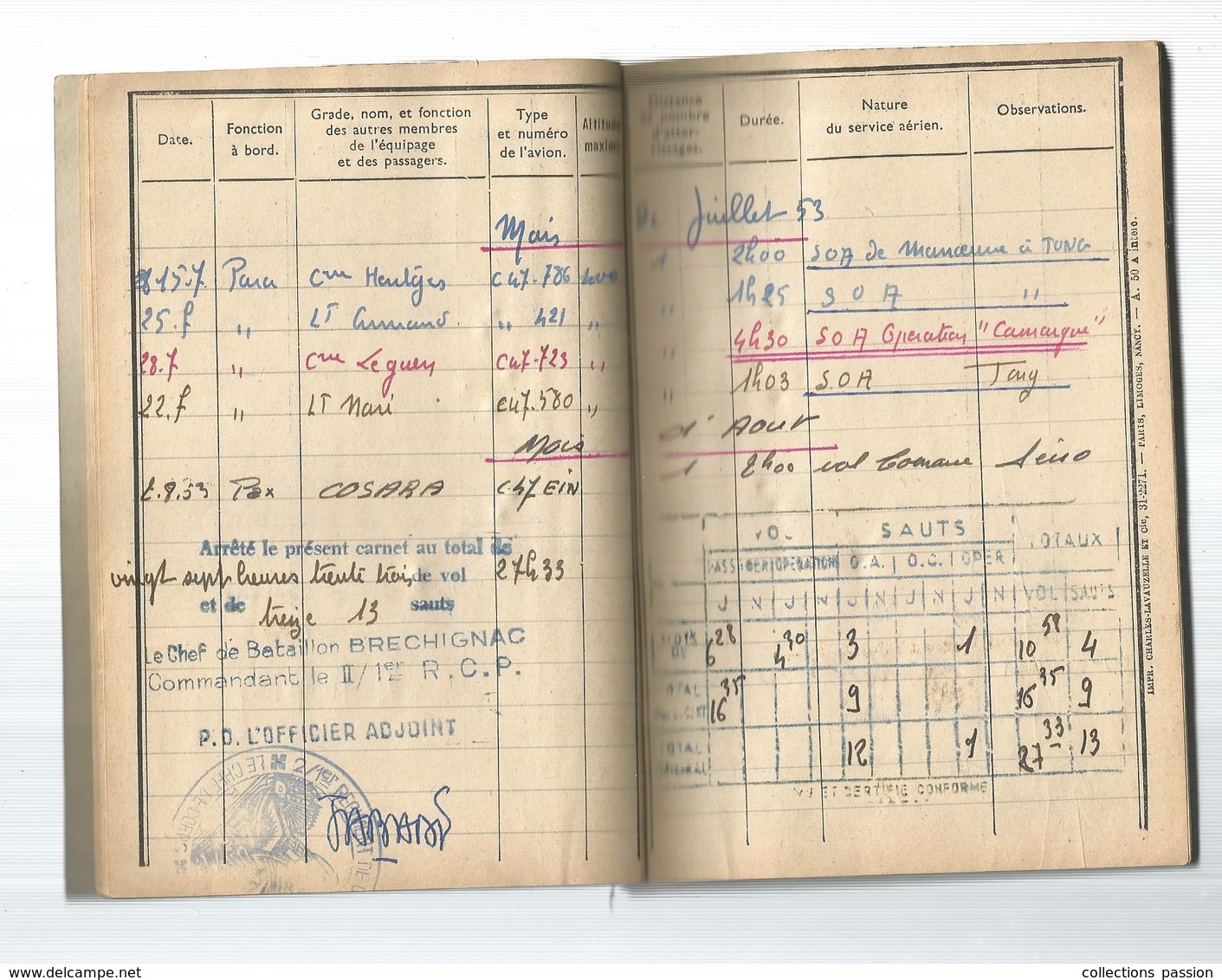 Carnet De Stage De Parachutistes,militaria,  Commandos Parachutistes , 9 Scans, 1952, Frais Fr 3.75 E - Unclassified