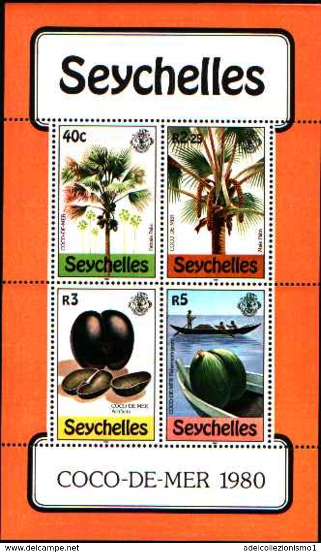 90478)  Seychelles MINISHEET ALBERI -NOCI DI COCCO 1980 -MNH** BF15 - Seychellen (1976-...)