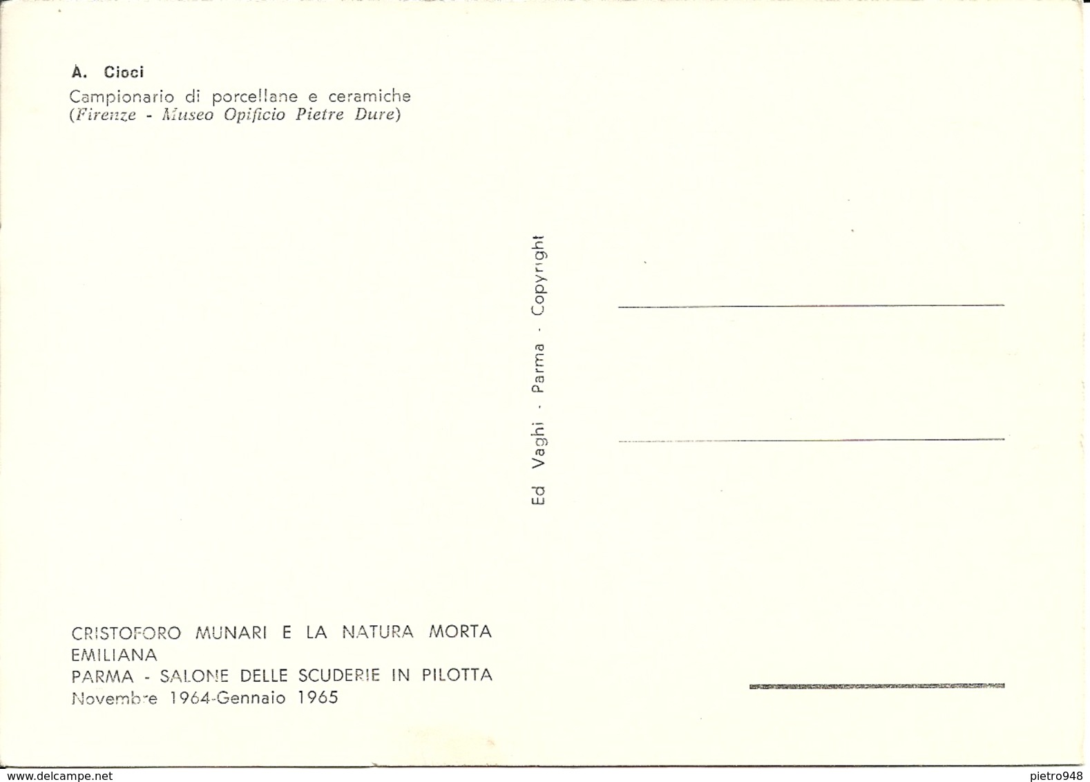 Parma (Emilia R.) Salone Scuderie In Pilotta, "C. Munari E La Natura Morta Emiliana" 1964/65, Campionario Porcellane - Parma