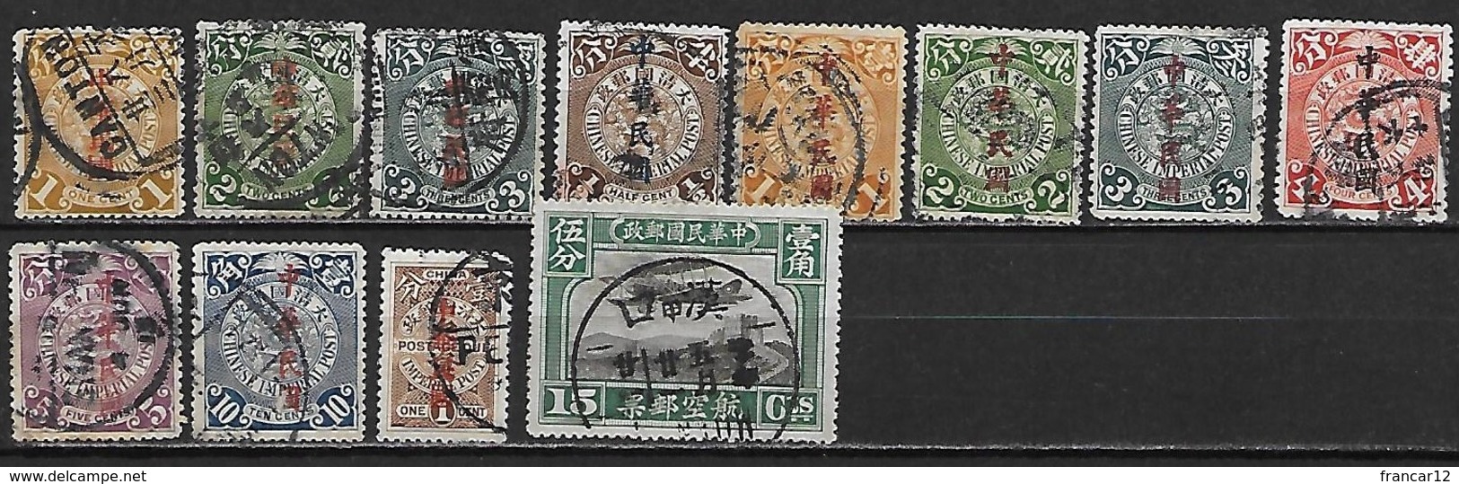 CHINE République 1912-1929 - Lot De 12 Timbres (o) Dont 10 Au Type Dragon (Coiling Dragon) Cote : 20 Eur - 1912-1949 République