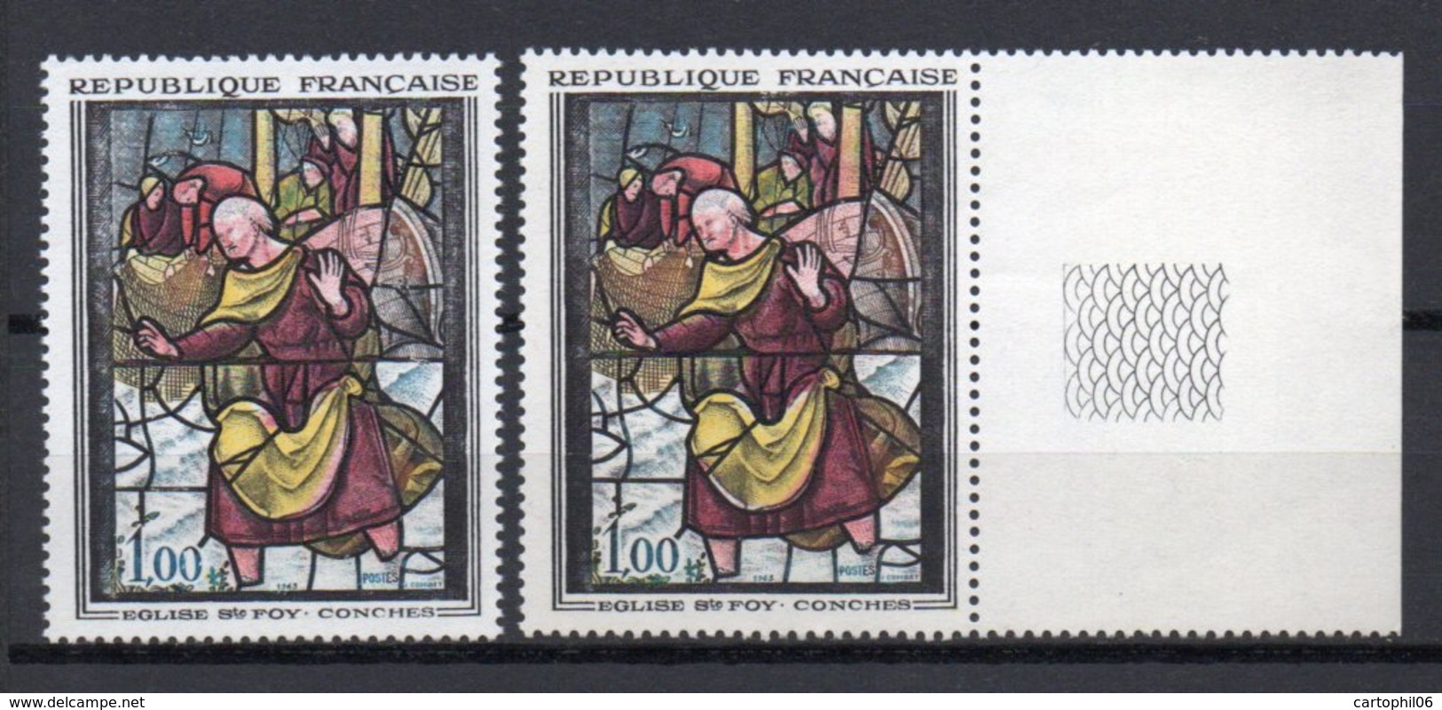 - FRANCE Variété N° 1377e - 1 F. Vitrail Sainte-Foy 1963 - FOND DU VITRAIL ARDOISE - Cote 18 EUR - - Neufs