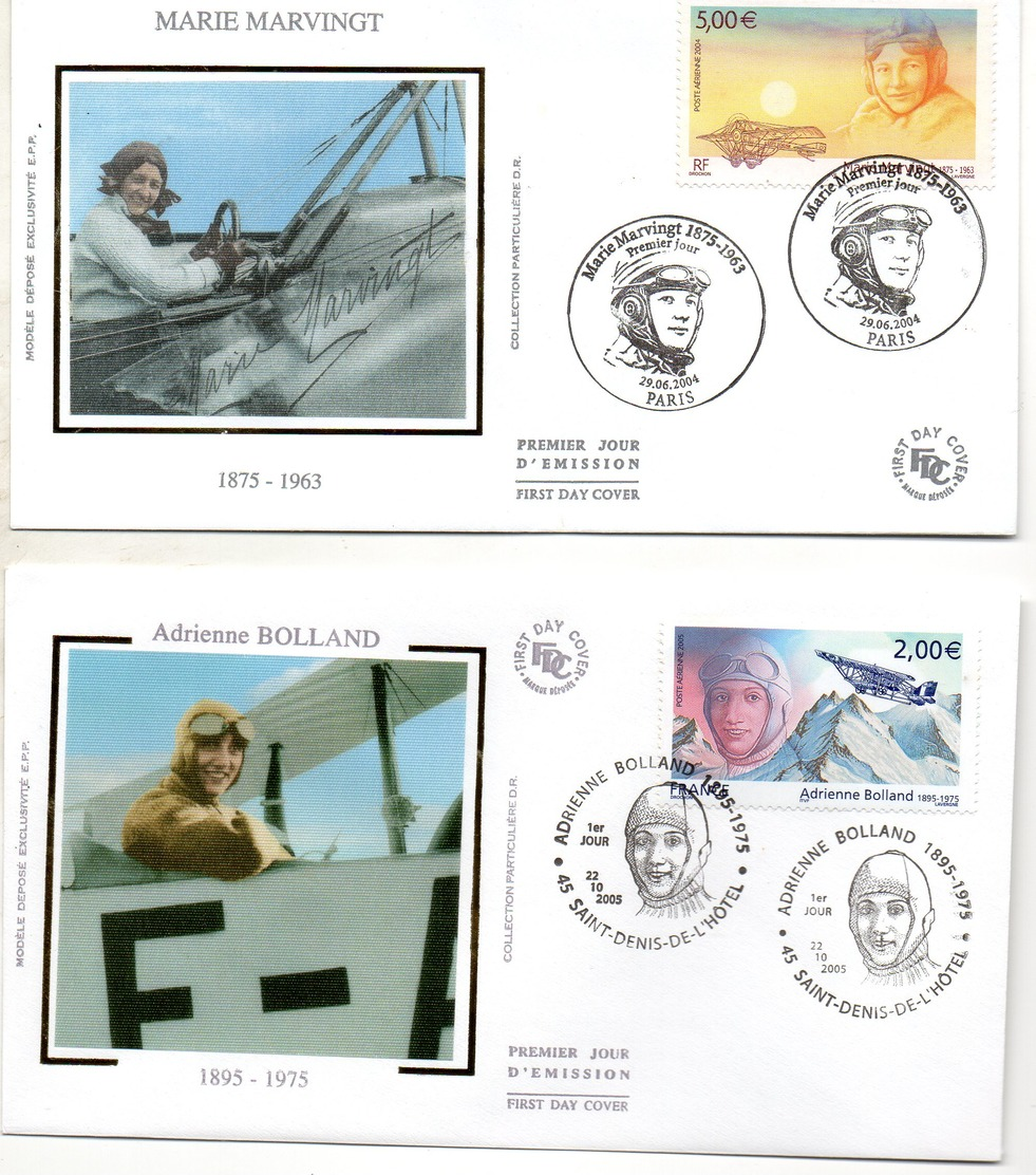 Lot De 4 Enveloppes 1ER JOUR   Theme Aviation  AVIATEURS ROLAND GAROS ..- SAINT EXUPERY- BOLLAND-  Marvingt - Aerei