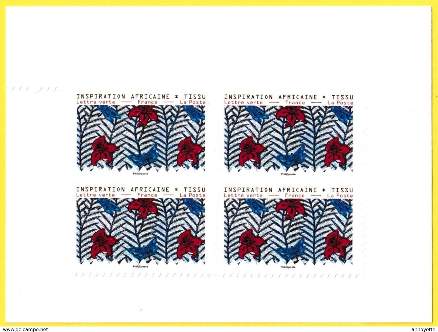 Bloc De 4 Timbres-poste Neufs** - Inspiration Africaine Tissu Adhésifs Entreprises - France 2019 - Unused Stamps
