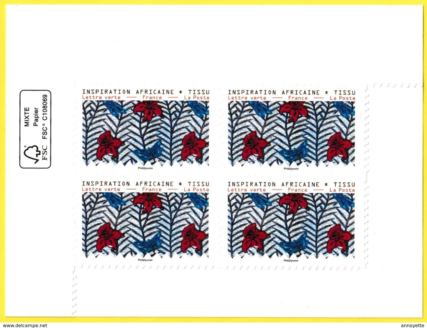 Bloc De 4 Timbres-poste Neufs** - Inspiration Africaine Tissu Adhésifs Entreprises - France 2019 - Unused Stamps