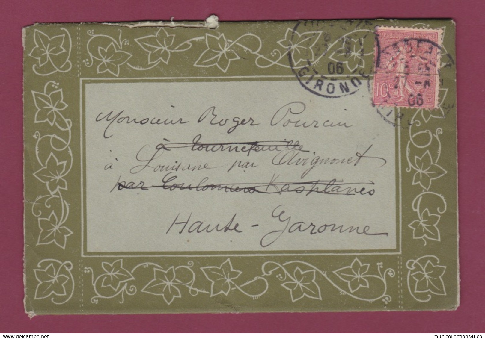 230119 - Lettre Enveloppe Illustrée Couleur Valentine Affranchie 10c Semeuse Lignée Rouge 1906 - 1877-1920: Semi-Moderne