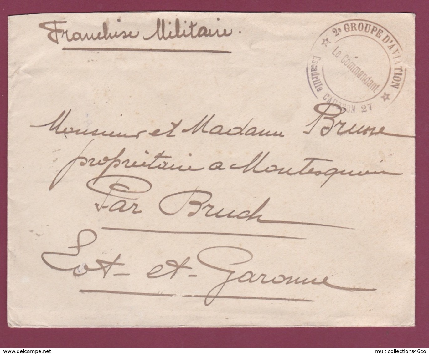 230119 - FRANCE - Lettre FM  2 ème Groupe D'Aviation - Escadrille CAUDRON 27 - Guerra De 1914-18