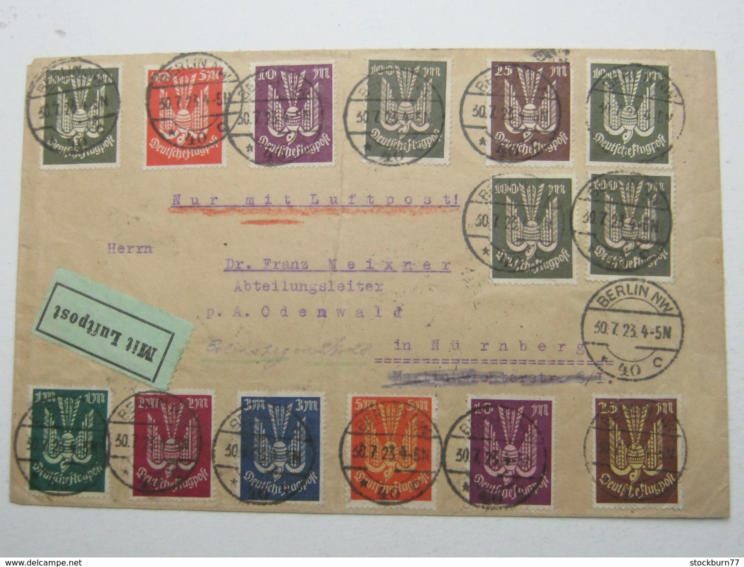 1923 , Brief Aus  Berlin Mit 14 Werten Holztaube , Luftpost - Lettres & Documents