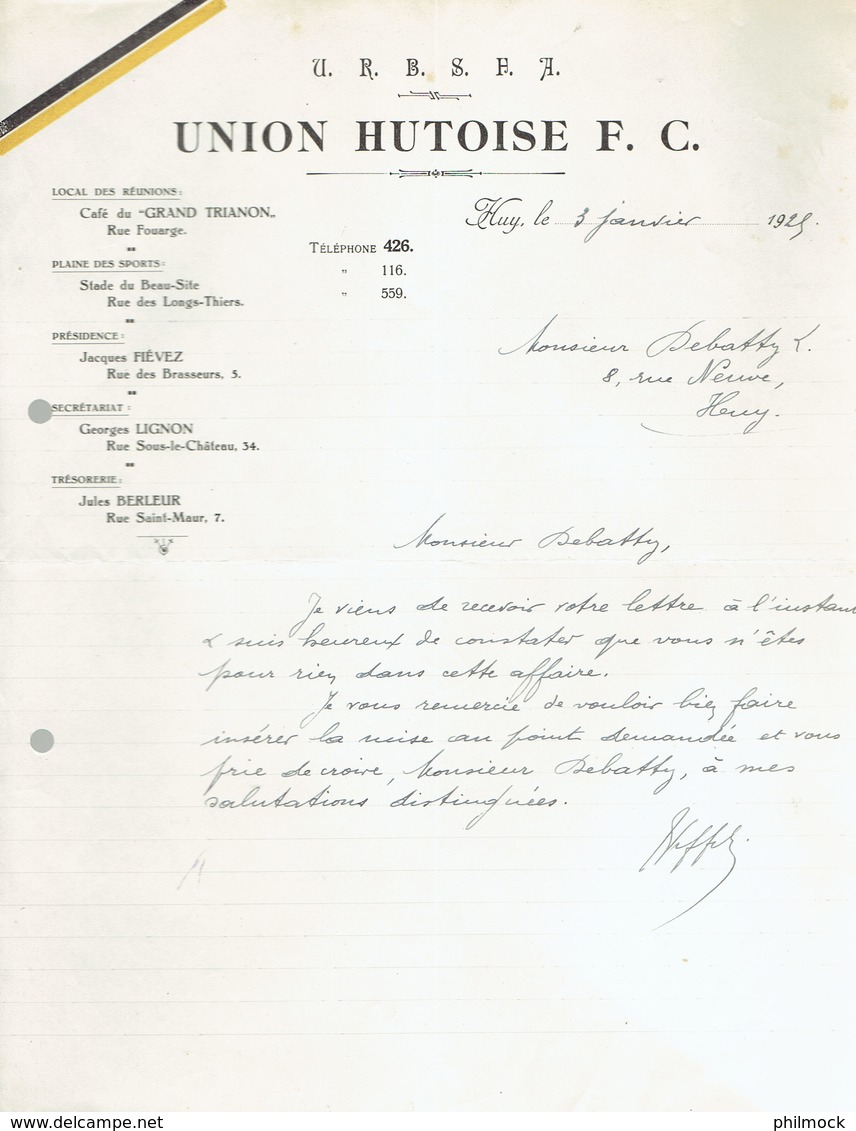 M-Document Union Hutoise F.C. - Huy Le 3-Janvier-1925 - Deportes & Turismo