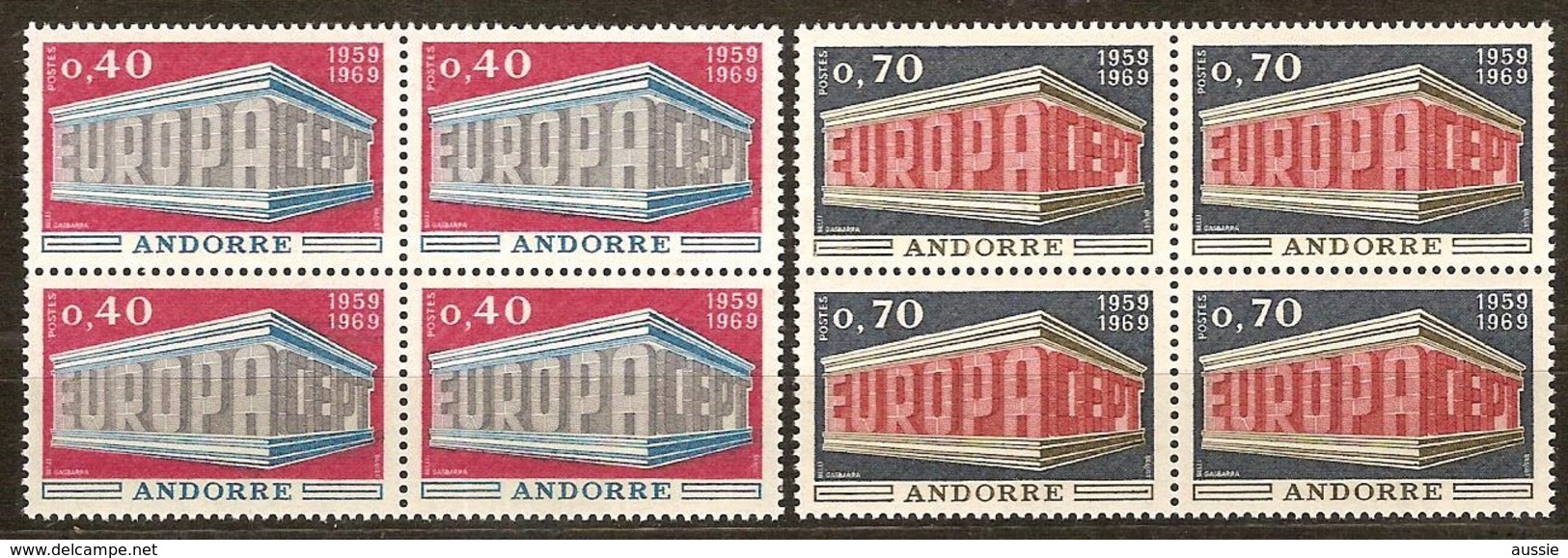 Cept 1969 Andorra Français Andorre Yvertnr. 194-95 *** MNH Cote 160 Euro Bloc De 4 Séries - Neufs