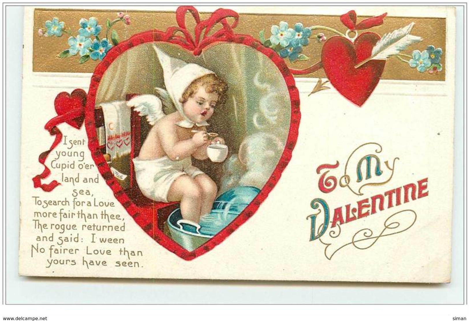 N°4283 - Carte Gaufrée - Clapsaddle - To My Valentine - Angelot Faisant Un Bain De Pieds - - San Valentino