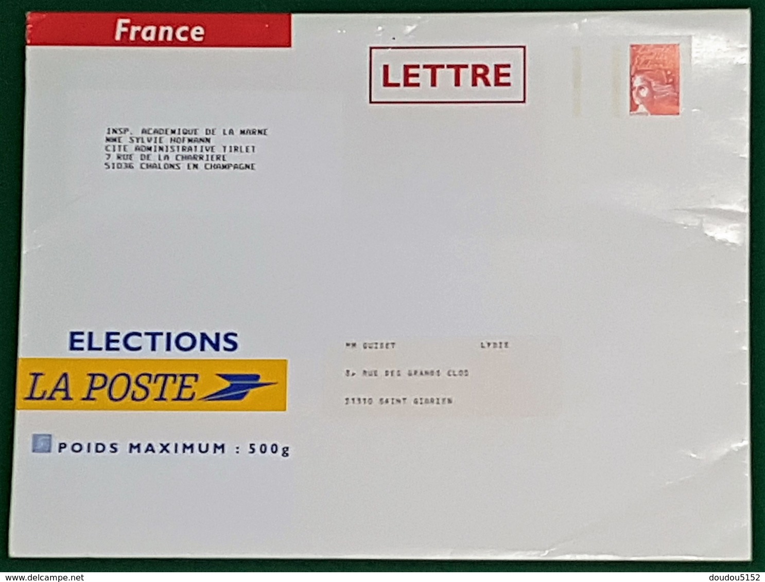 2 Prêts à Poster Personnalisés - Elections Inspection Académique De La Marne - Prêts-à-poster: Other (1995-...)