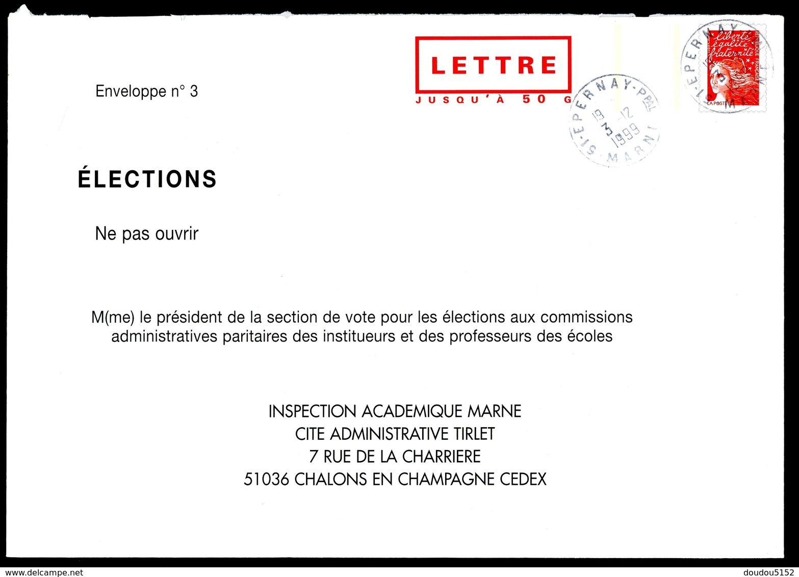 2 Prêts à Poster Personnalisés - Elections Inspection Académique De La Marne - Prêts-à-poster: Other (1995-...)