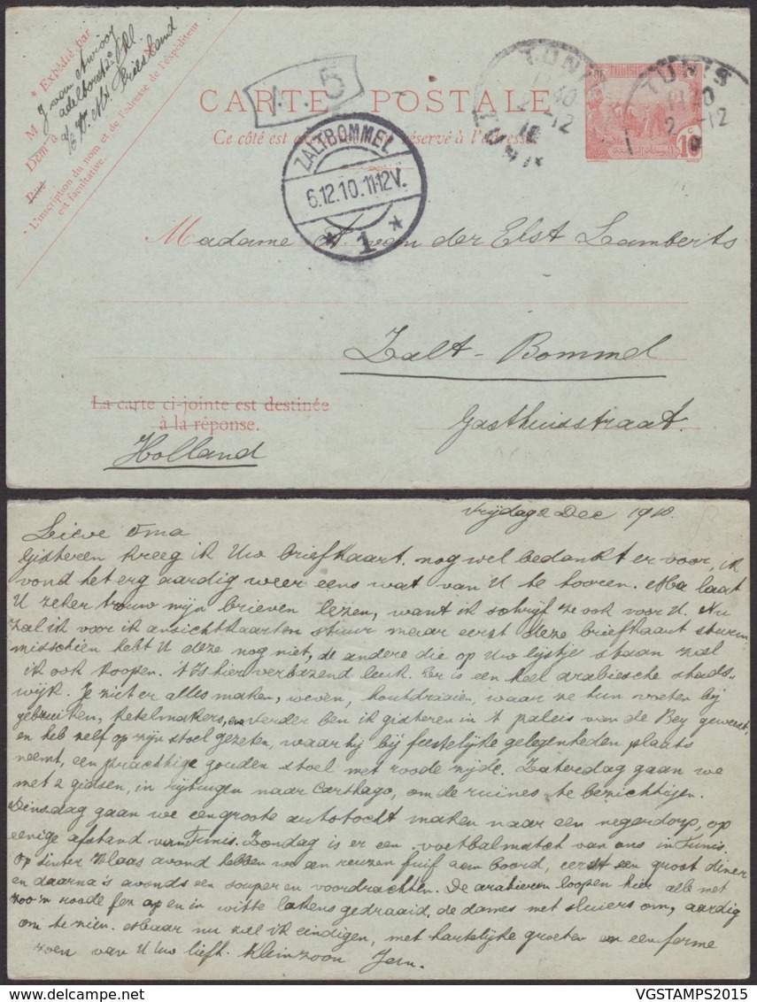 TUNISIE  EP DE TUNIS 02/12/1910 VERS PAYS-BAS (6G20271) DC-1680 - Brieven En Documenten