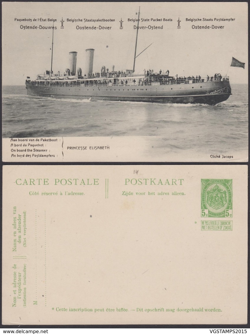 BELGIQUE EP  5c VERT NEUF PAQUEBOT OSTENDE DOUVRES "PRINCESSE ELISABETH"(DD) DC-1691 - Liner Cards