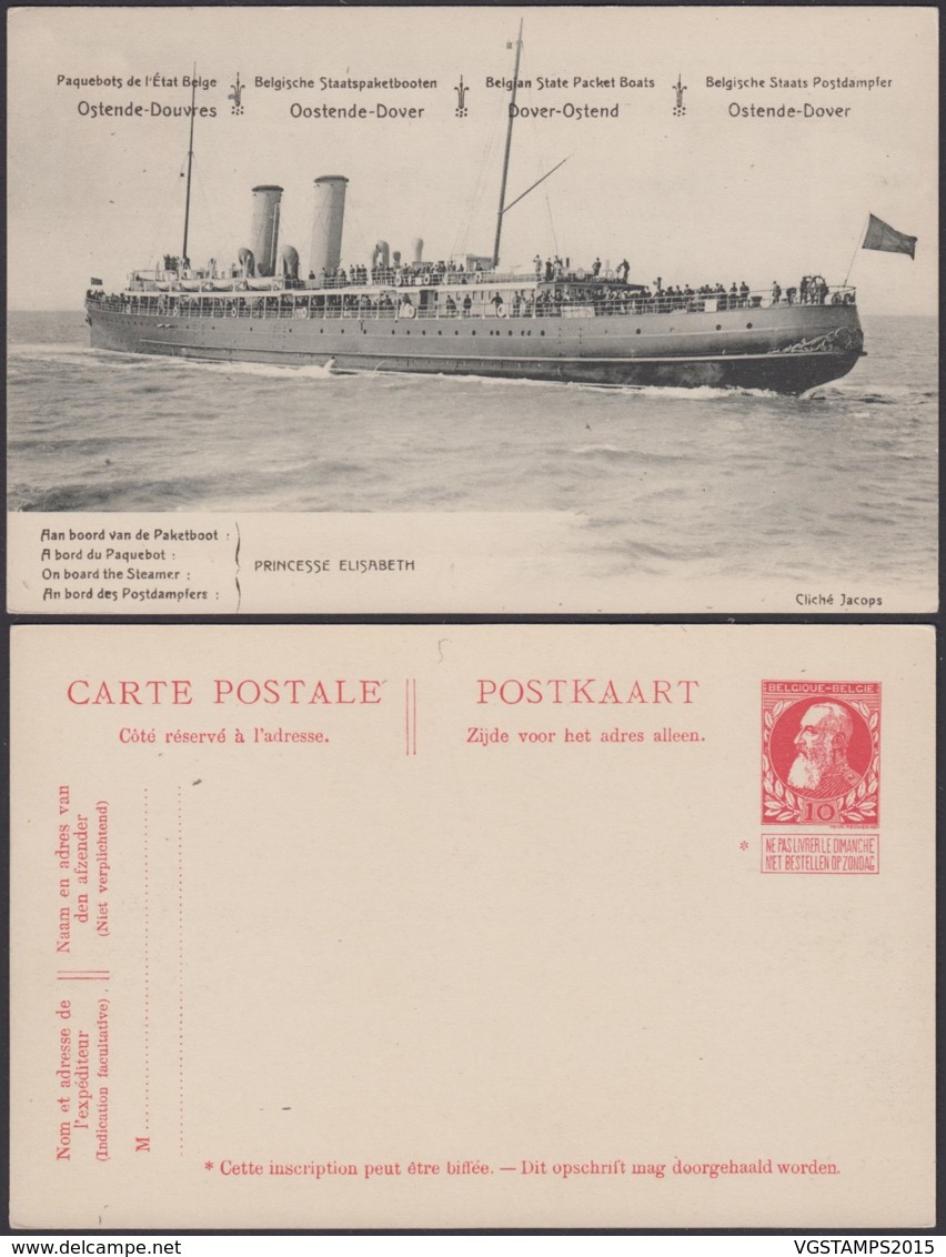 BELGIQUE EP 10c ROUGE NEUF PAQUEBOT OSTENDE DOUVRES "PRINCESSE ELISABETH"(DD) DC-1695 - Liner Cards