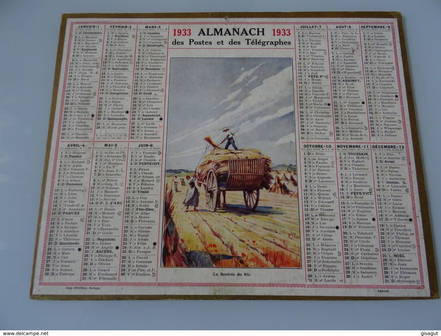 Almanach Des Postes De 1933 La Rentrée Du Blé - Grand Format : 1921-40