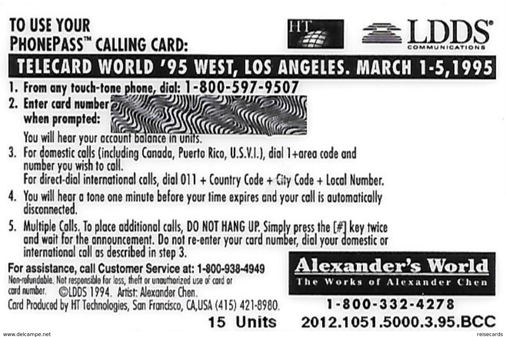 USA: LDDS - TeleCard World '95 Exposition Los Angeles - Sonstige & Ohne Zuordnung