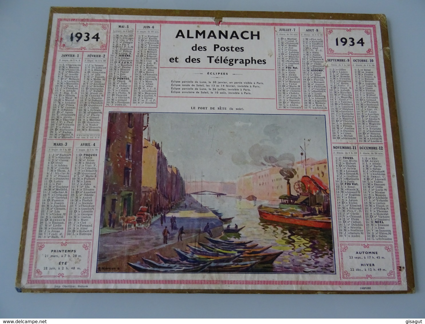 Almanach Des Postes De 1934  Le Port De Sète  ( Le Soir ) - Grand Format : 1921-40