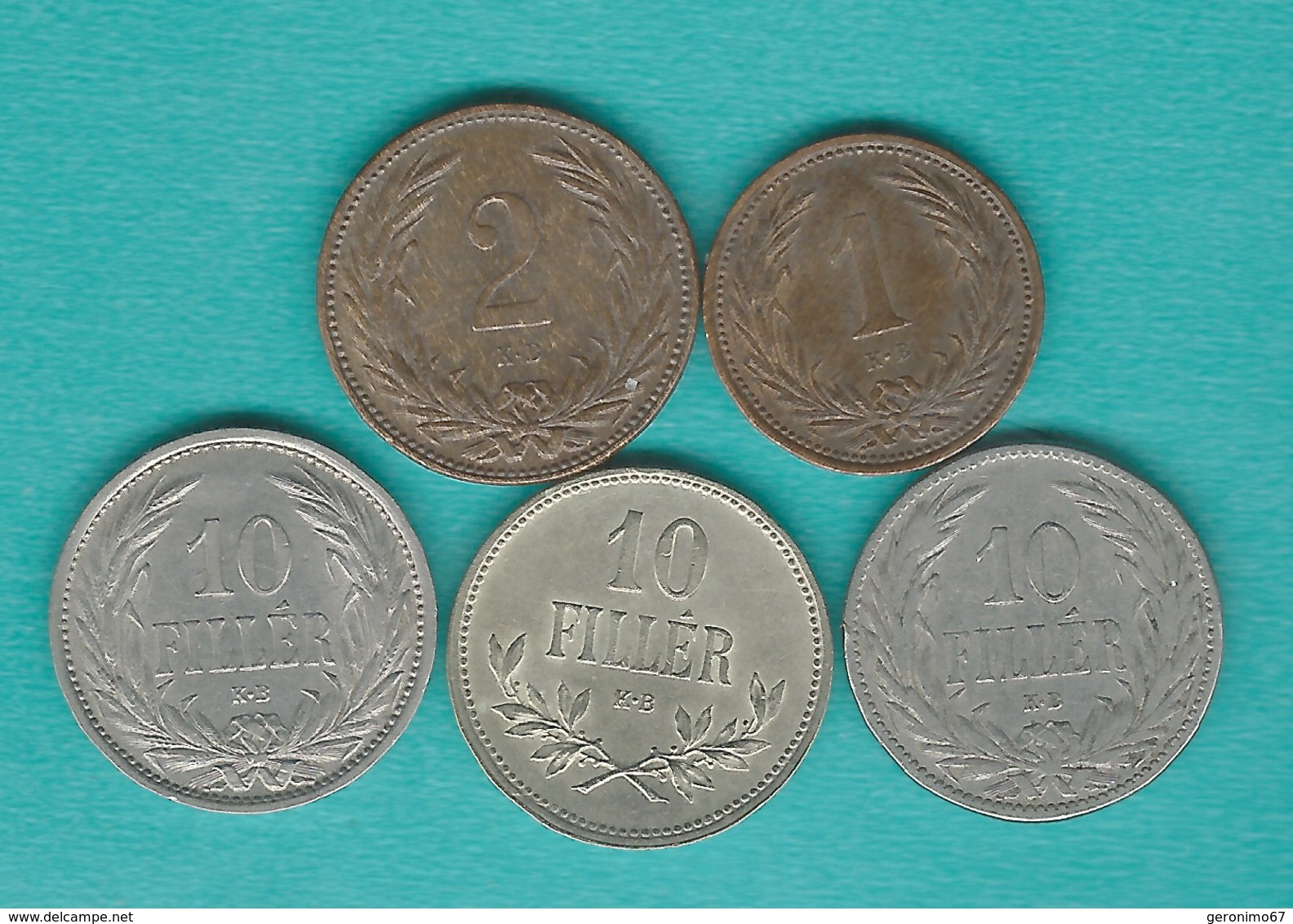 Hungary - Franz Josef - 1 (1894), 2 (1901) & 10 Fillér - (1894; 1909 & 1915) (KMs 482 & 494) - Hungría