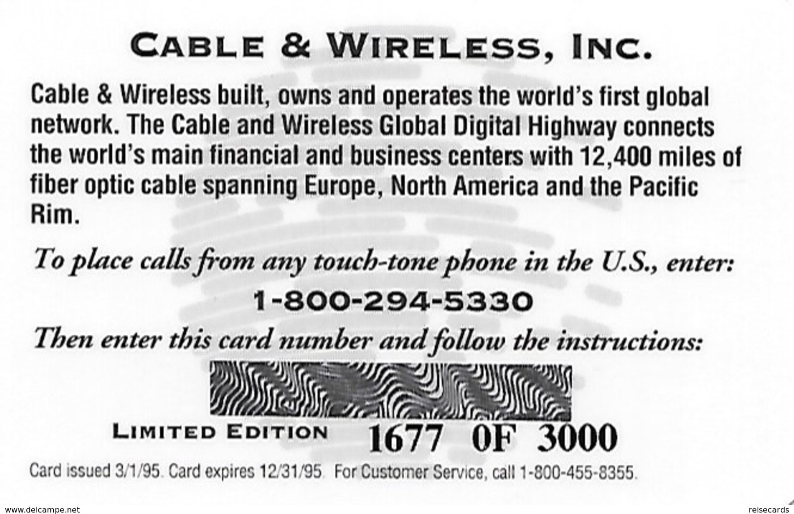 USA: Cable & Wireless - TeleCard World '95 Exposition Los Angeles - Sonstige & Ohne Zuordnung