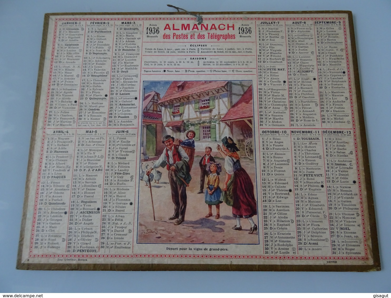 Almanach Des Postes De 1936  Départ Pour La Vigne De Grand Père - Grand Format : 1921-40