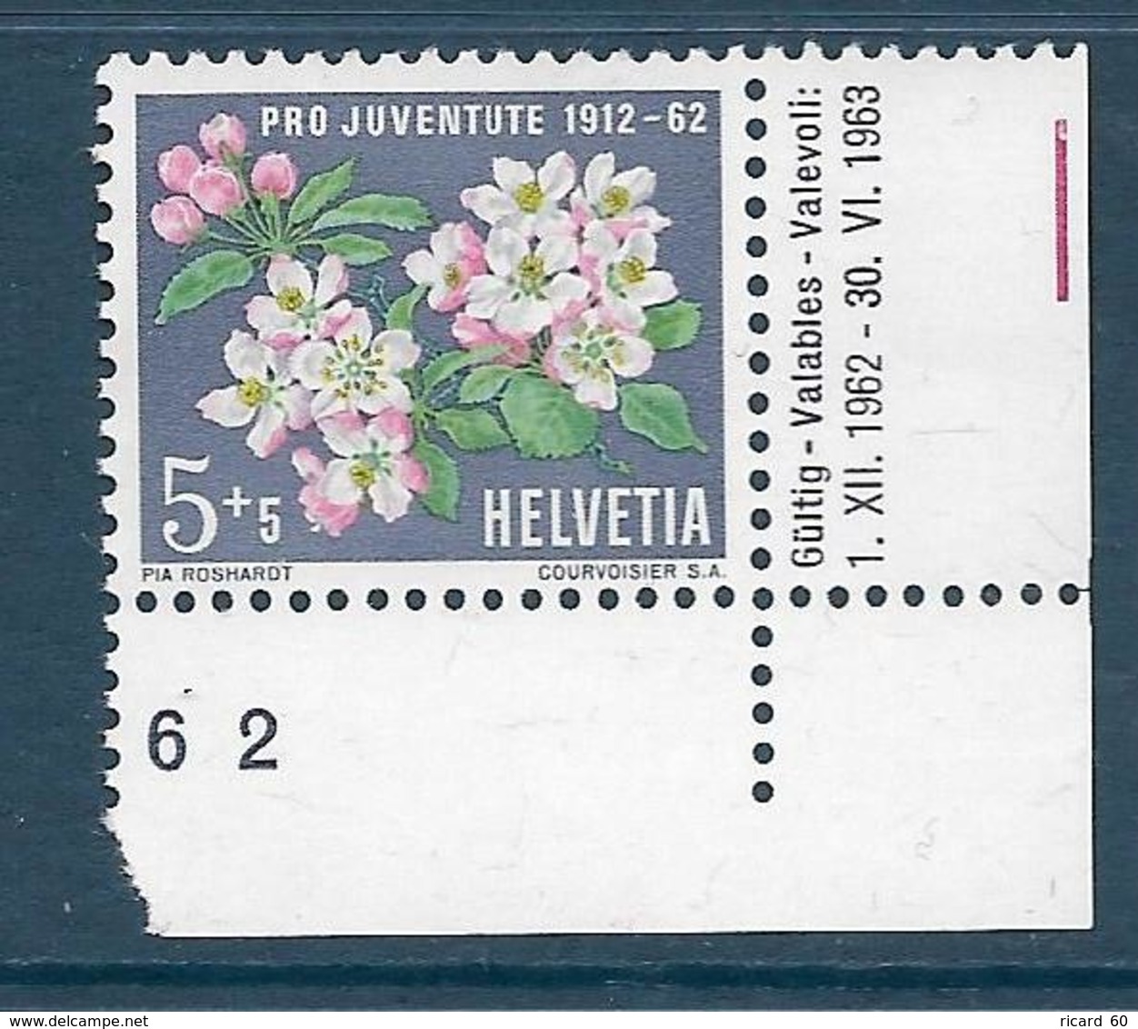 Timbres Neufs** De Suisse, N°700 Yt, Pro Juventute 1962, Fleurs De Pommier - Nuevos