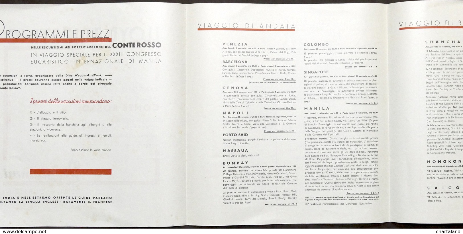 Pubblicità Viaggi - Brochure Lloyd Triestino - Piroscafo Conte Rosso - 1937 - Publicités